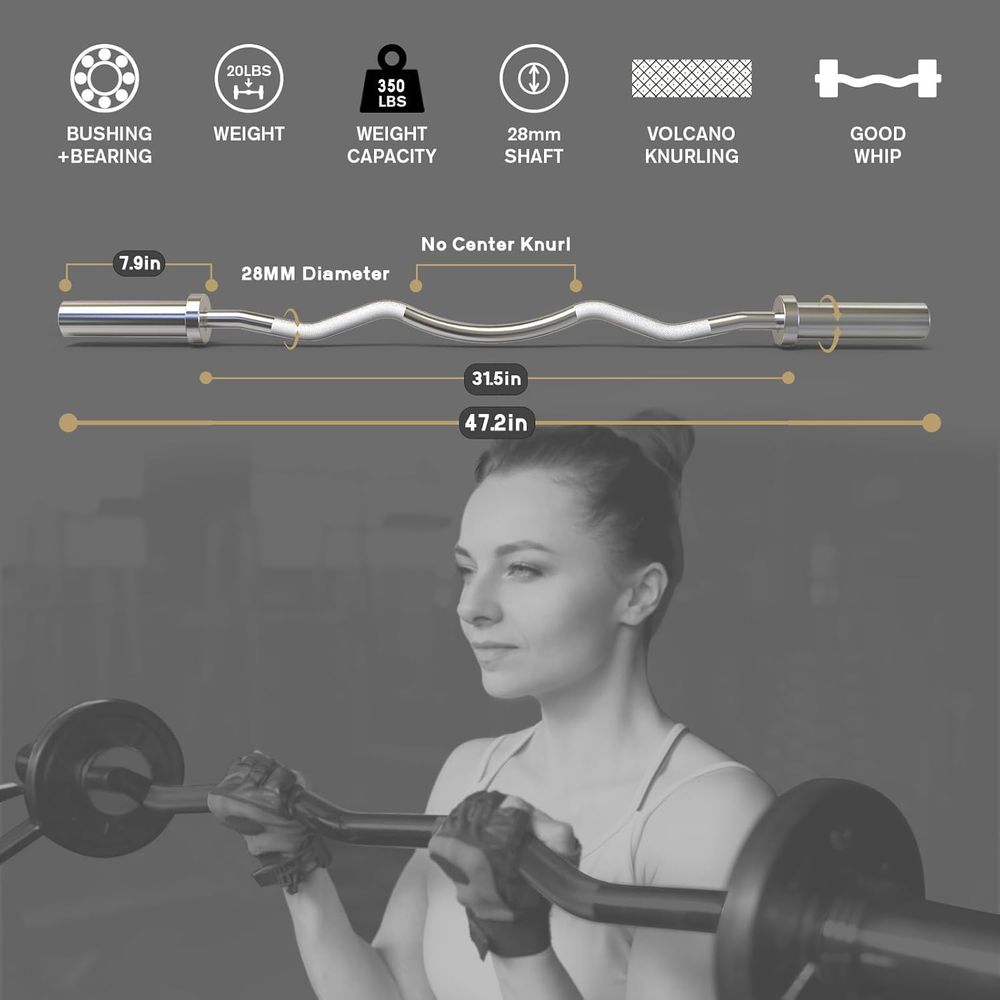 Barbell Curl Bar - 2 Inch EZ Curl Bar with