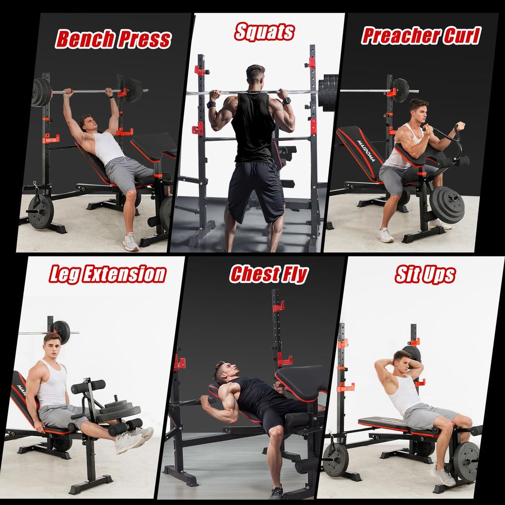 Barbell Curl Bar - 6 in 1 Weight Bench Set