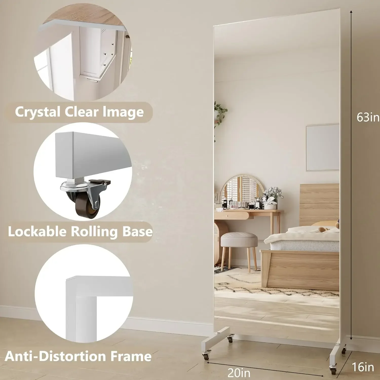Rolling Floor Mirror With Whee – Home Gym Yoga Studio recenzja i cena