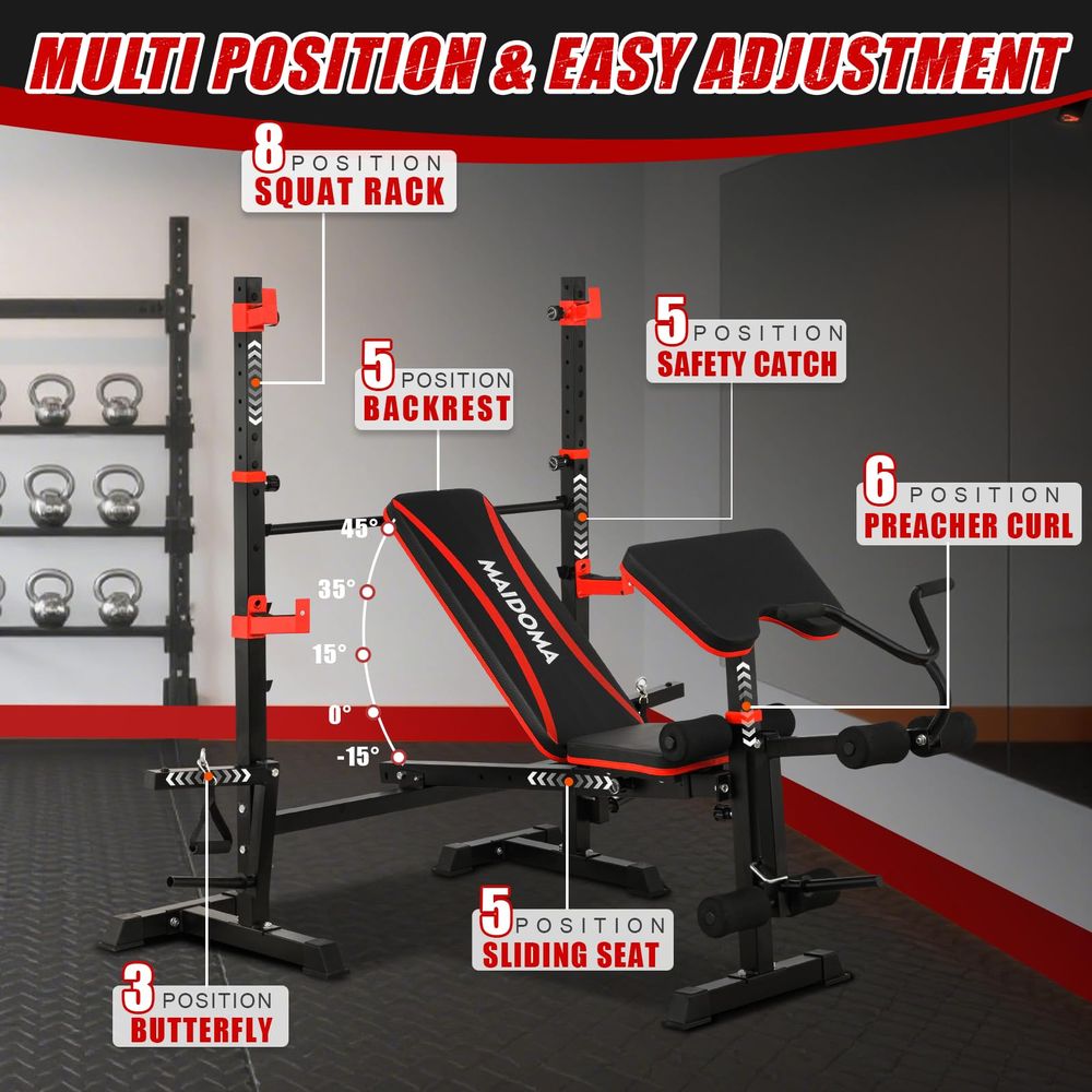 6 in 1 Weight Bench Set with L – Barbell Curl Bar recenzja i cena