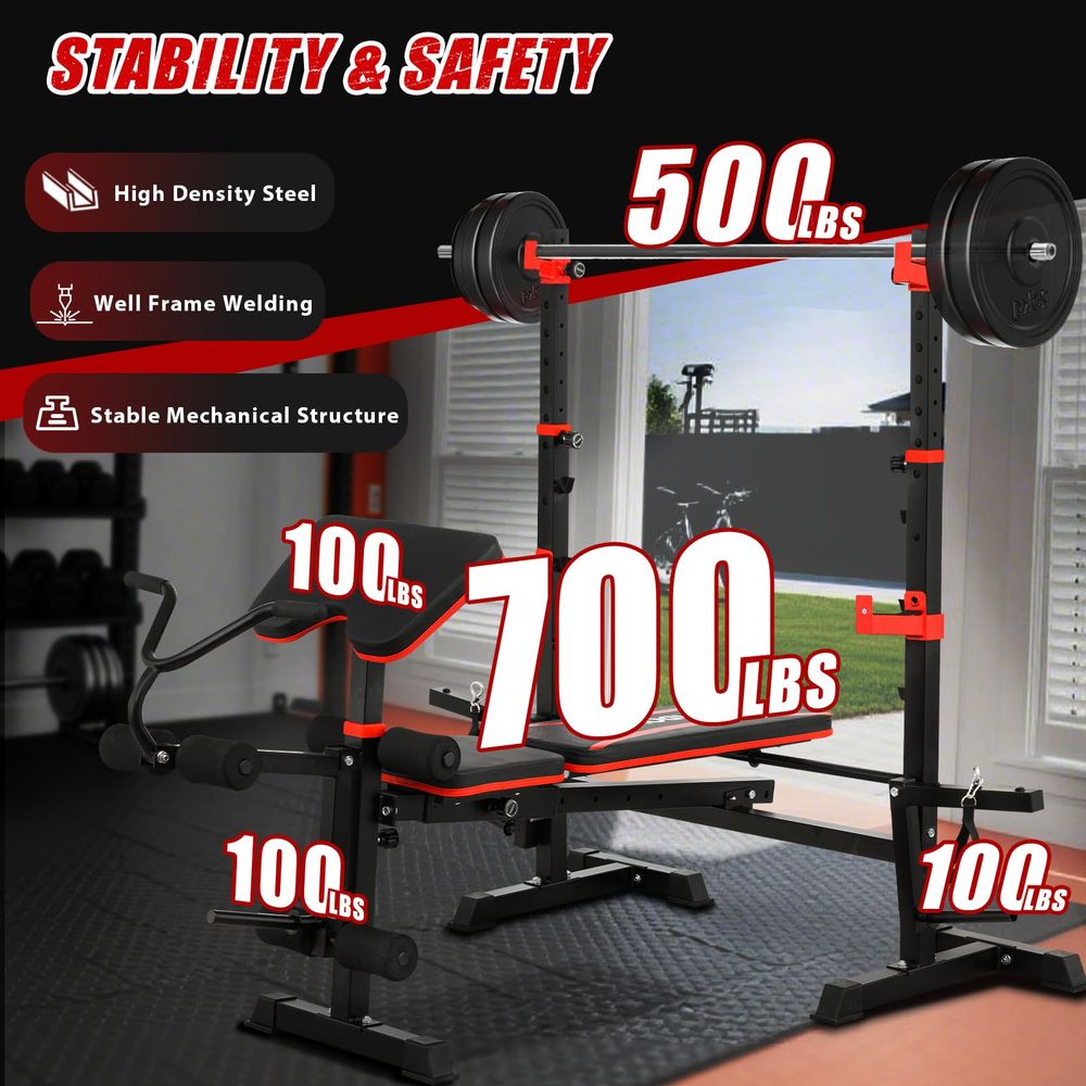 6 in 1 Weight Bench Set with L – Barbell Curl Bar recenzja i cena
